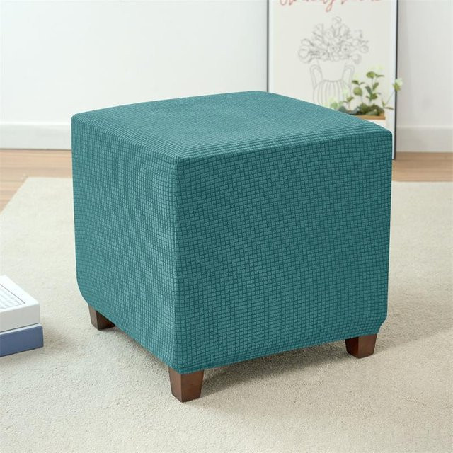 Yiran Furniture Polarfleece Hockerbezug Grau, Elastischer und Wasserabweisender Hockerbezug für Quadratische Hocker - Bild 1