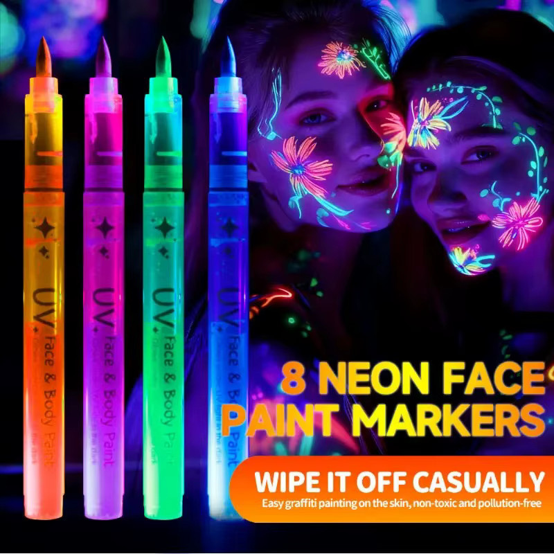 Haile Fluoreszierende Marker Set, 8 Stück bunte Leuchtstifte für kreative Gesichtsbemalung und Kinder - Bild 4