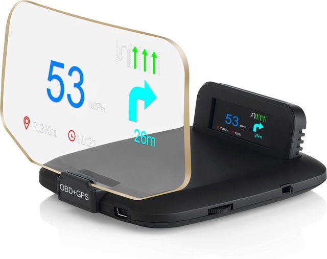 MAIMEIMI C1 HUD GPS Dual System Auto Navigation Head Up Display mit Digital Tachometer, Wasser- und Öltemperatur sowie RPM Alarm in Schwarz - Bild 1