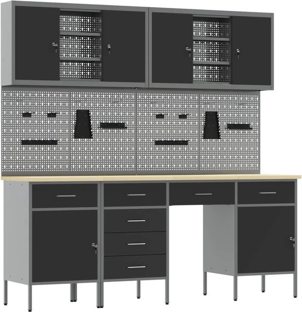 vidaXL Werkbank mit Speicher aus Holz und Stahl in Schwarz, abschließbar - Bild 1