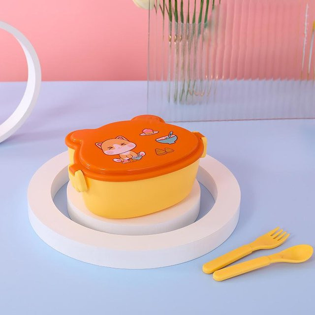 MTMA Anime Lunchbox für Schulkinder aus Kunststoff, auslaufsicher und mikrowellengeeignet, inklusive Besteck, orange - Bild 1