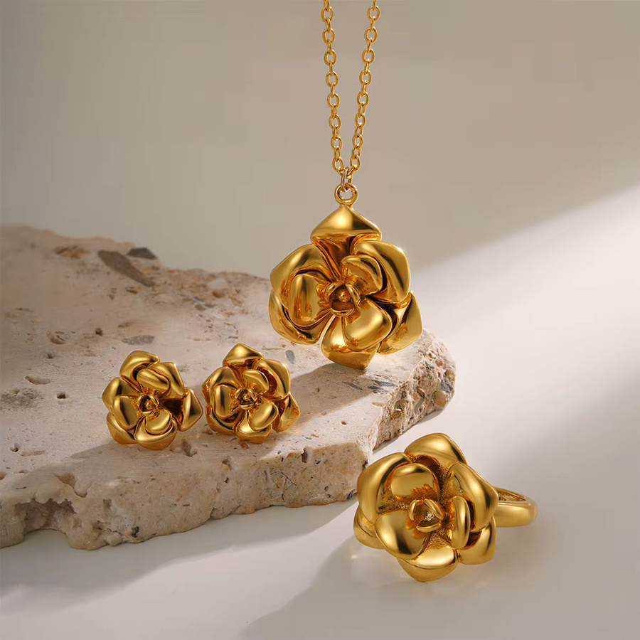 Erpels Schmuck-Set Kamelienblüten, Edelstahl, Gold, Unisex - Bild 1