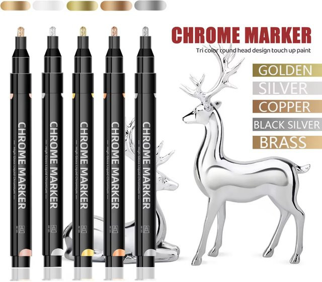 Kissbuty Chrom Spiegel Marker Set mit 2mm Spitze, permanente reflektierende Stifte in Gold und Silber für DIY und Modellbau - Bild 1