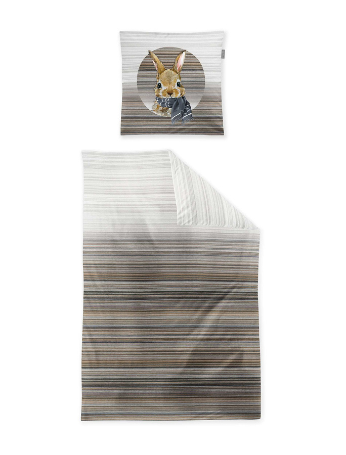 Irisette Zobel Flausch Cotton Bettwäsche mit Hasen-Motiv in Beige und Grau, B/H: 135 x 200 cm und 80 x 80 cm - Bild 1