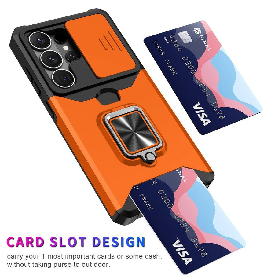 Samsung Handyhülle mit Kartensteckplatz und Ringhalter für Galaxy S26 S25 S24 S23 S22 Ultra Plus in Orange - Bild 3