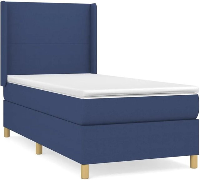 vidaXL Boxspringbett Hybrid mit Matratze Blau Stoff, B/T: 100 x 200 cm - Bild 1