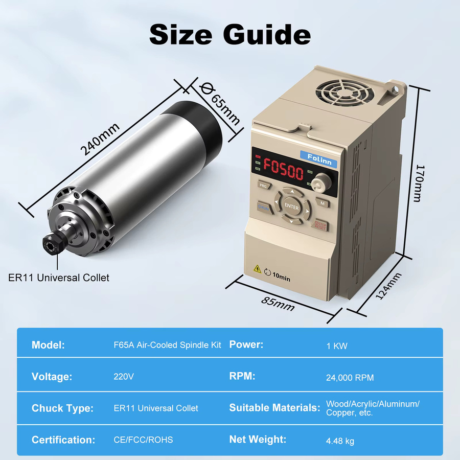 Twotrees 1000W Luftgekühlter CNC-Spindelmotor ER11 in Silber für 6050 H40 H80 450 Serie CNC-Fräsmaschinen und Graviermaschinen - Bild 3