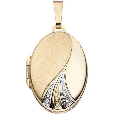 Colfem Anhänger Medaillon oval, 333 Gelbgold bicolor, matt, für 2 Fotos - Bild 1