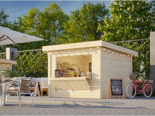 Palmako Marktstand Lenna Set 304 aus Fichtenholz in Braun mit Pultdach, B/T/H: 300 x 300 x 245 cm - Bild 1