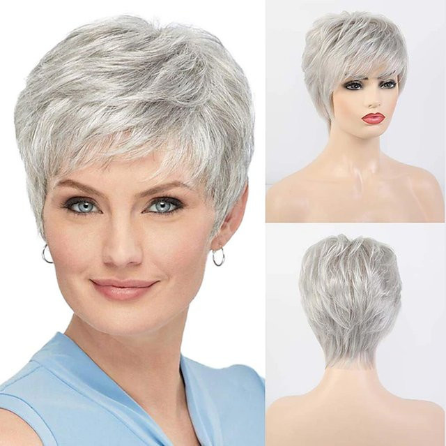 HAIRJOY Perücke, Grau-Silber, Lockig mit Pony, Damen - Bild 1