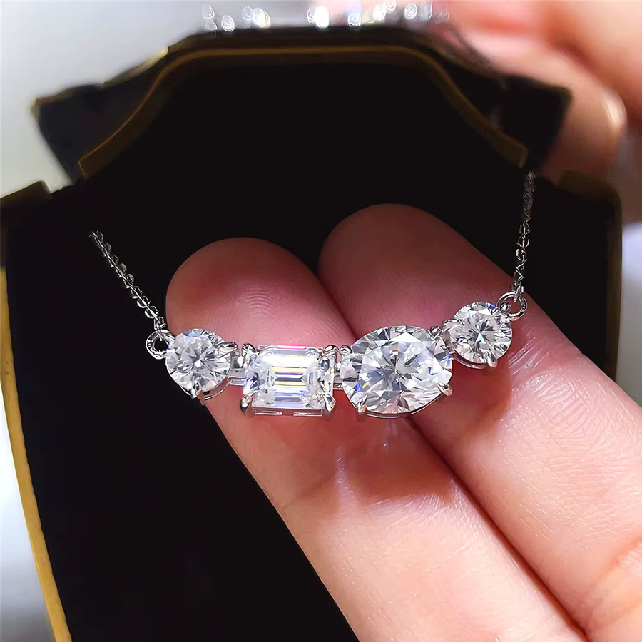 BXINY Halskette 4-Stein-Anhänger, 925 Silber, Diamant, Damen - Bild 1