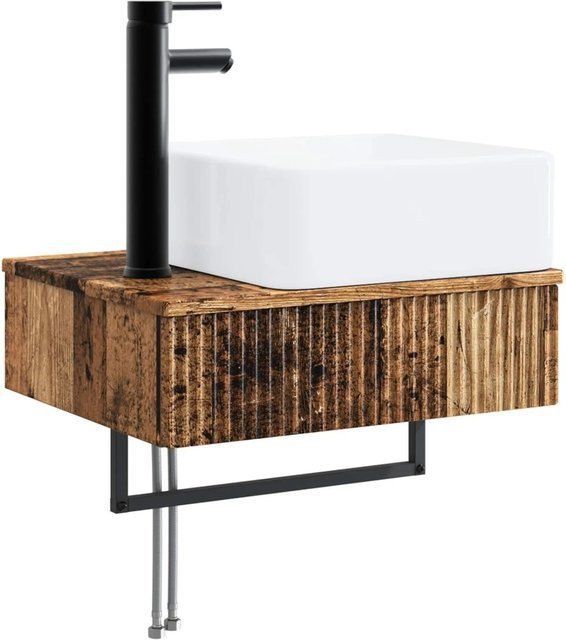 vidaXL Wandmontiertes Waschbecken aus Altholz in Braun und Weiß, B/T/H: 53 x 35 x 39 cm - Bild 1