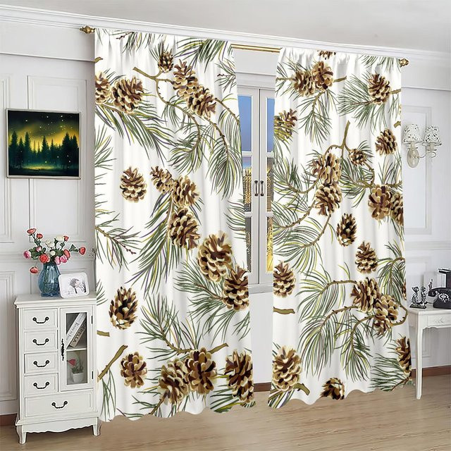 2er-Set Kiefer-Vorhang aus Polyester mit Naturprint in Grau für Schlafzimmer und Wohnzimmer, B/H: 76,2 x 165,1 cm - Bild 1