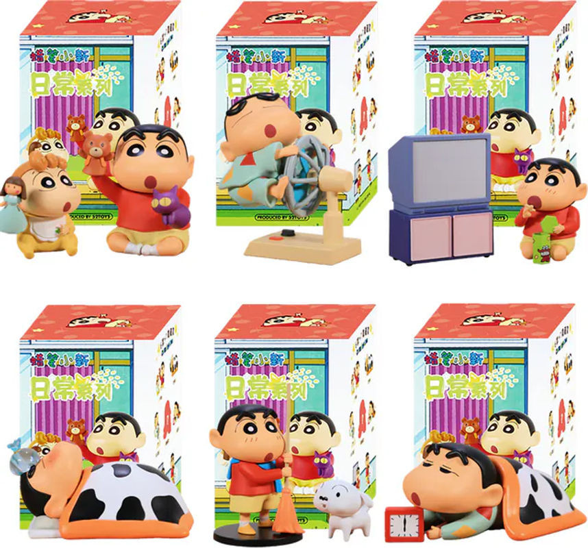 TOPTOY Crayon Shin-chan Anime Blindbox Set mit 6 Figuren aus Kunststoff, mehrfarbiges Sammlerstück und Ornament - Bild 1