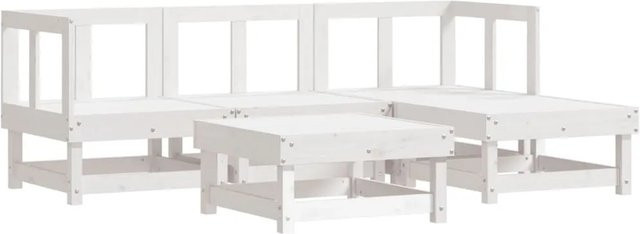 vidaXL 5-tlg. Garten-Lounge-Set in Weiß aus Kiefer Massivholz mit Polstern und Couchtisch - Bild 1