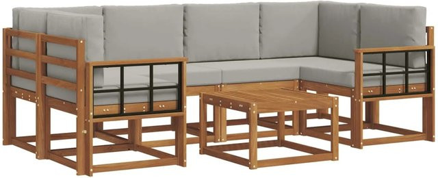 vidaXL Outdoor-Sofagarnitur 7-teilig aus Akazienholz mit Kissen in Grau und Natur - Bild 1
