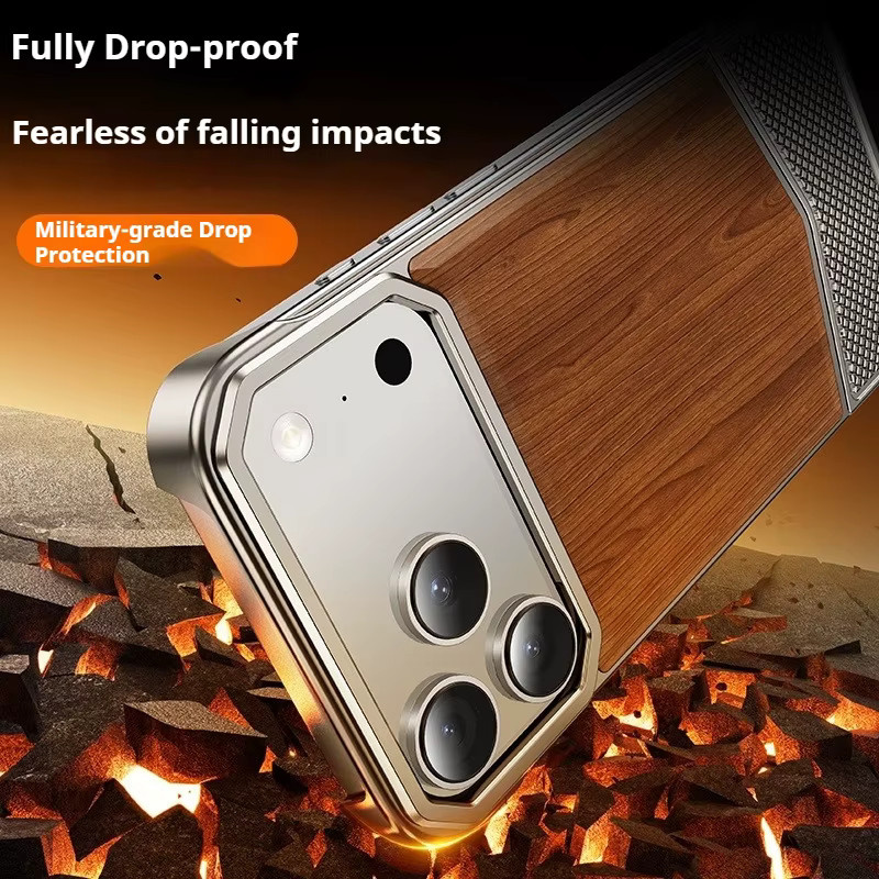 Eary Solide Holz-Handyhülle für iPhone 17 Pro Max mit MagSafe Magnetischem Rahmenlosen Stoßfestem Fallschutz in Schwarz oder Braun - Bild 3