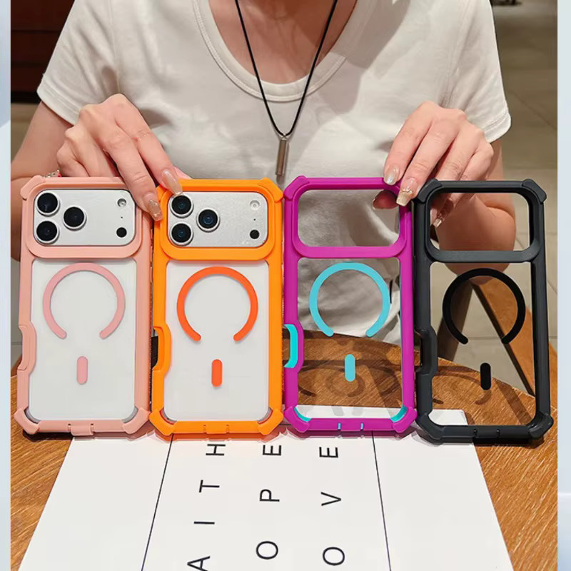 Magnetische transparente Schutzhülle für iPhone kompatibel mit MagSafe, stoßfest, Farbe: Transparent/Lila - Bild 2