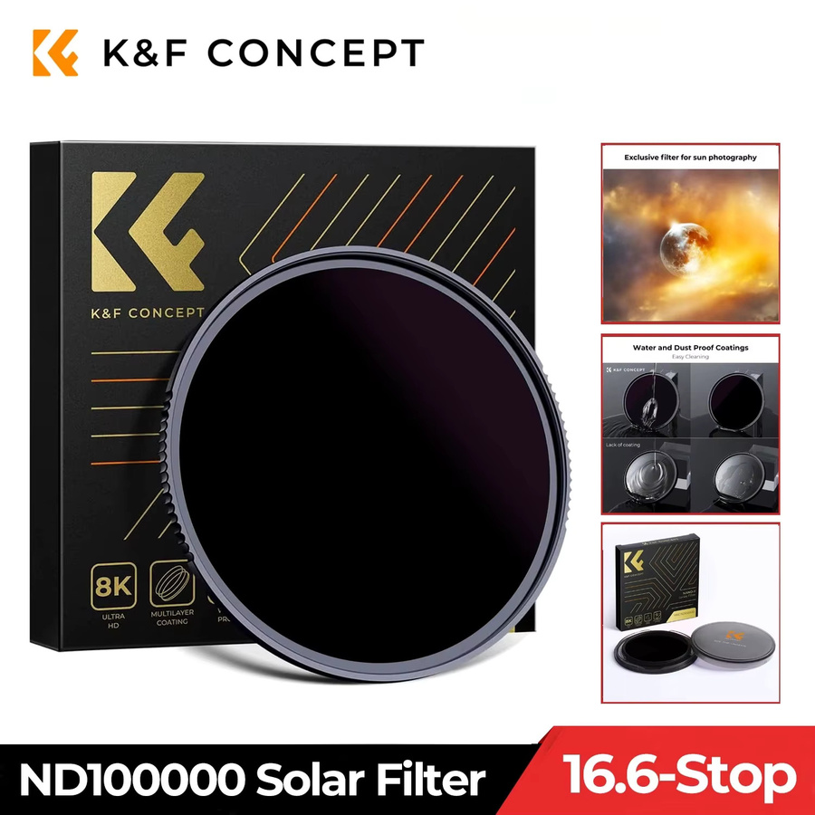 K&F Concept Nano-X ND100000 Solarfilter 16,6-Stopp mit 28 Schichten in Schwarz für DSLR-Kameraobjektive, Durchmesser: 49 mm bis 95 mm - Bild 2