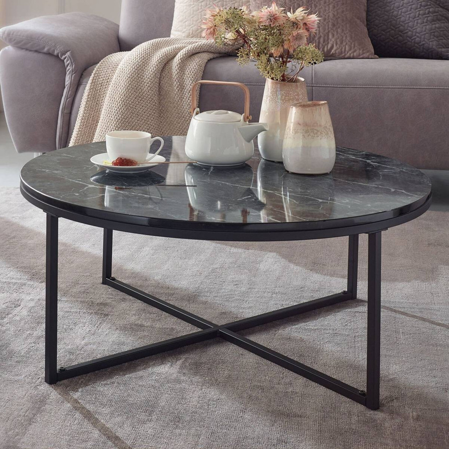 Couchtisch Wohnling in Schwarz mit Marmor Optik, B/H/T: 80 x 35 x 80 cm - Bild 2