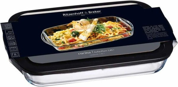 Ritzenhoff & Breker Cucina Auflaufform aus Glas mit Frischhaltedeckel, rechteckig, transparent, 3,85 l