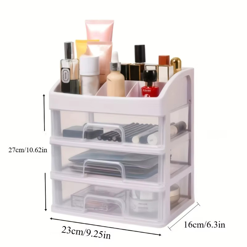Transparente mehrschichtige Aufbewahrungsbox für Büro und Kosmetik mit Schubladen aus Kunststoff in Weiß - Bild 2