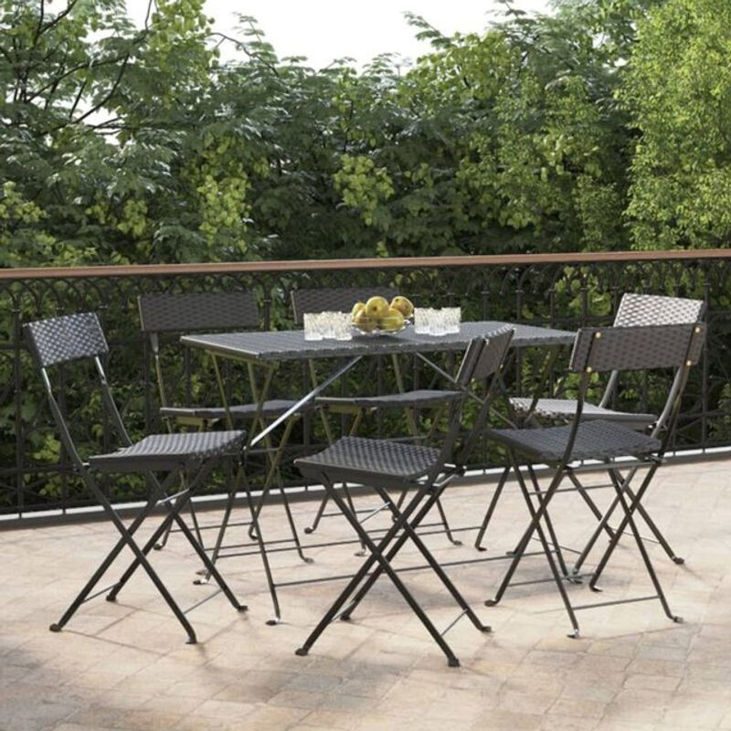 vidaxl Set aus 6 klappbaren Bistrostühlen aus Polyrattan und Stahl in Schwarz - Bild 1