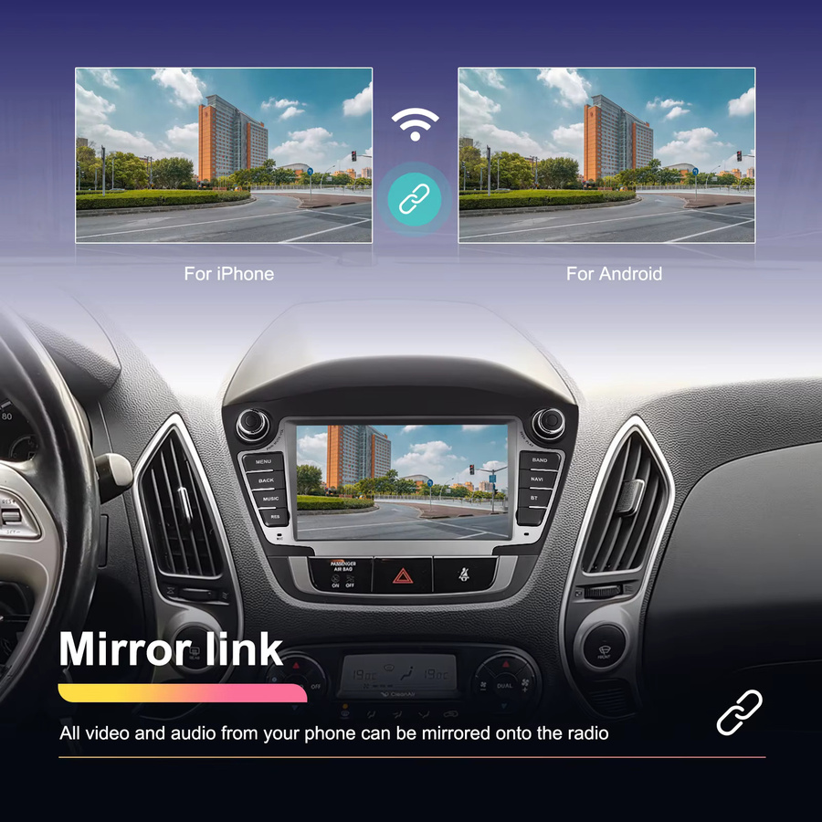 Podofo 7 Zoll Wireless Carplay und Android Auto Autoradio für Hyundai Tucson IX35 mit GPS, Bluetooth, FM/RDS und Multimedia-Funktionen in Schwarz - Bild 3