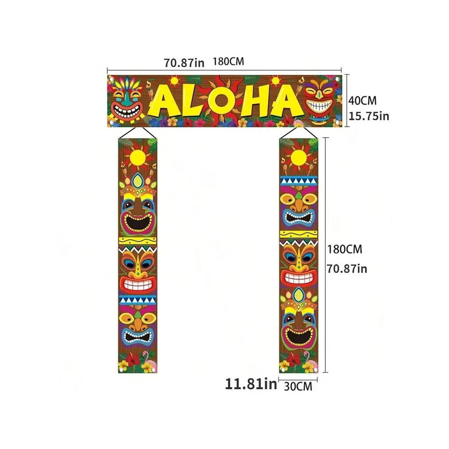 AFYPRTY Hawaiianisches Luau Party-Banner mit Aloha-Schriftzug und floralem Design, mehrfarbiges Wimpel-Dekorationsset für deine Festliche Veranda-Dekoration - Bild 3