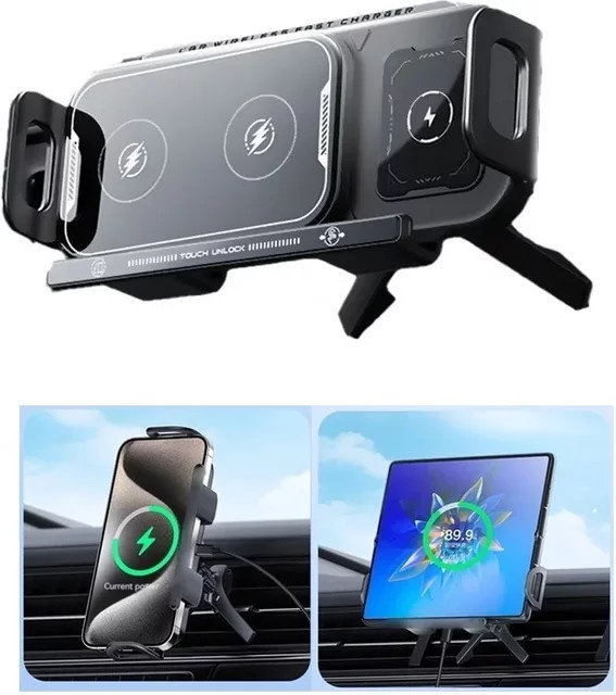 VIKEFON Universal Autotelefon-Halterung mit 15 W kabellosem Ladegerät und 360 Grad Rotationshalterung für das Lüftungsgitter, Schwarz - Bild 1