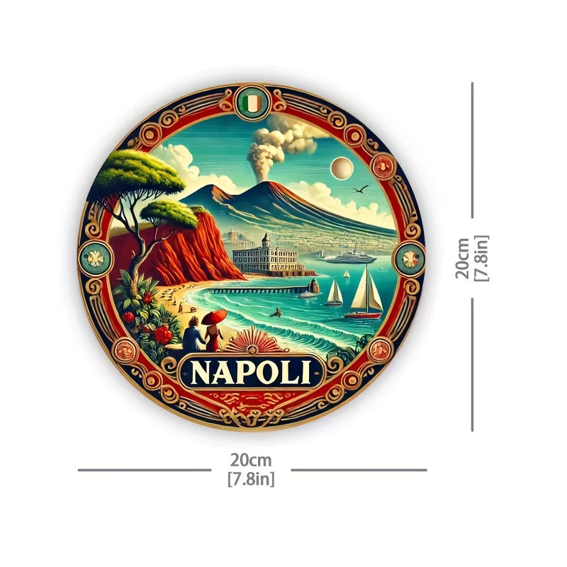 Potdemiel Napoli Vintage-Wandkunstschild aus Metall, rund, Multicolour, Durchmesser: 20,3 cm - Bild 3