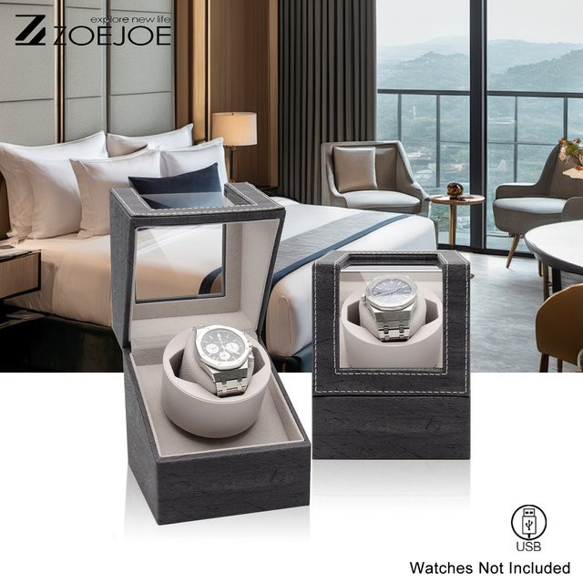 ZOEJOE Automatischer Uhrenbeweger, PU-Leder, Schwarz, USB-betrieben - Bild 1