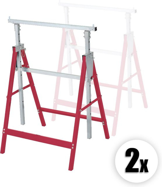 Kraft Werkzeuge Arbeitsbock 2er Set höhenverstellbar und klappbar aus Stahl in Rot mit 200 kg Traglast pro Bock - Bild 1