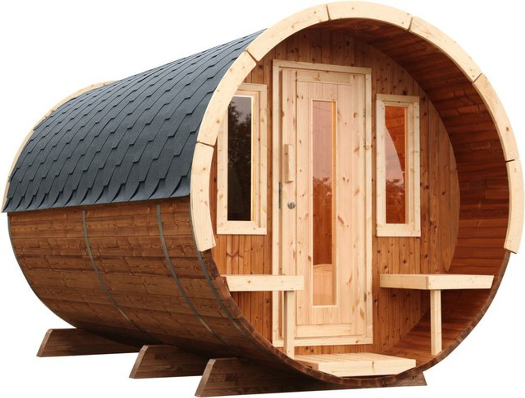 Wolff Finnhaus Fasssauna De luxe Thermo aus Fichtenholz in Beige für 6 Personen, Durchmesser: 235 cm, Höhe: 280 cm - Bild 3