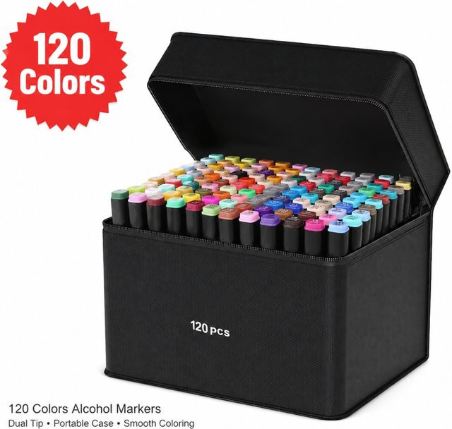 120 Farben Doppelstift Marker Set mit Aufbewahrungsbox für Künstler und Studenten in Multicolour - Bild 1