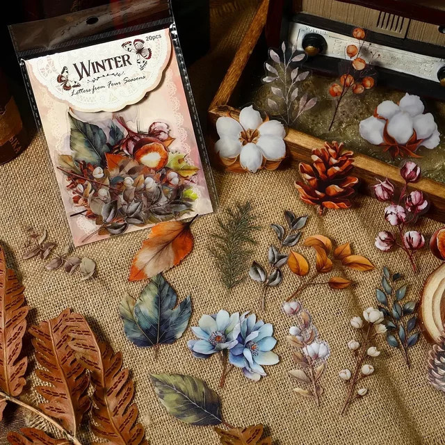 Journamm 20er Paket Wasserdichte PET Aufkleber mit Saison Pflanzen Motiven für DIY Scrapbooking, Collage und Junk Journal in Mehrfarbig - Bild 1