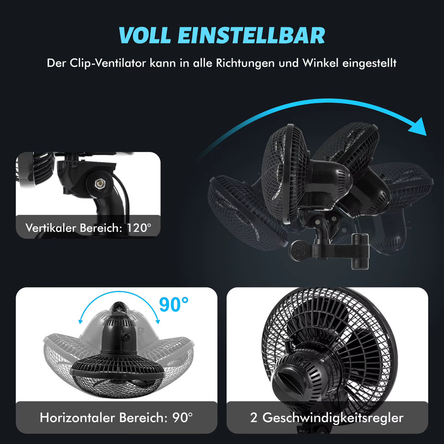Schwenkbarer Grow Tent Clip-Ventilator in Schwarz für Hydroponik und Pflanzenwachstum mit Oszillation - Bild 5