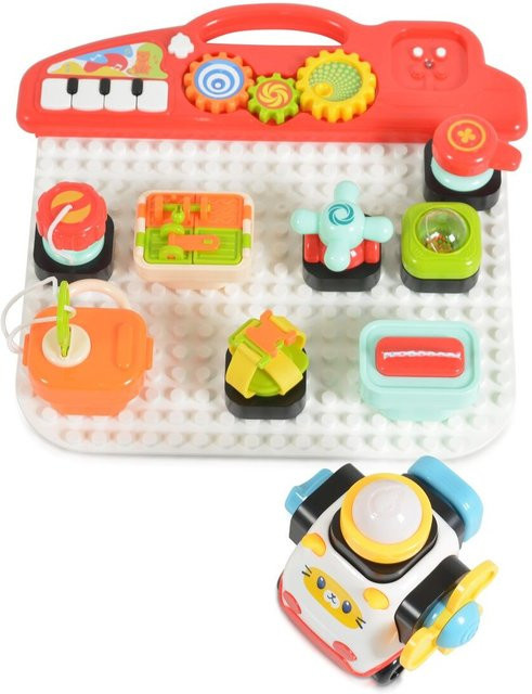 Moni Musik-Aktivitäts-Lernboard HE8081 mit Tasten, Spielauto, Licht, Steckbausteine, rot, ab 18 Monaten - Bild 1
