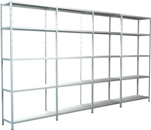 Schulte Steck-Grund- und 3 x Anbauregale aus Metall in Weiß, B/T/H: 400 x 50 x 200 cm - Bild 1