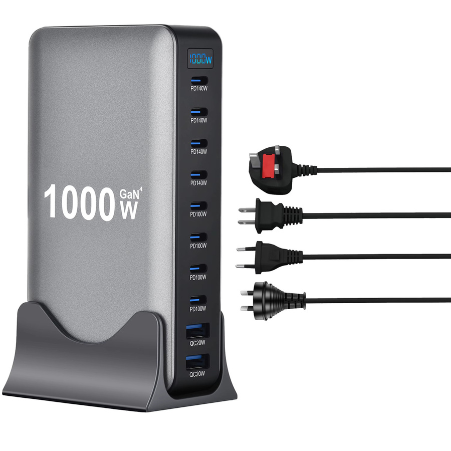 OEING 1000W GaN Schnelle Ladestation mit 10 Ports und PD 3.1 USB Typ C Desktop Ladegerät in Grau - Bild 5