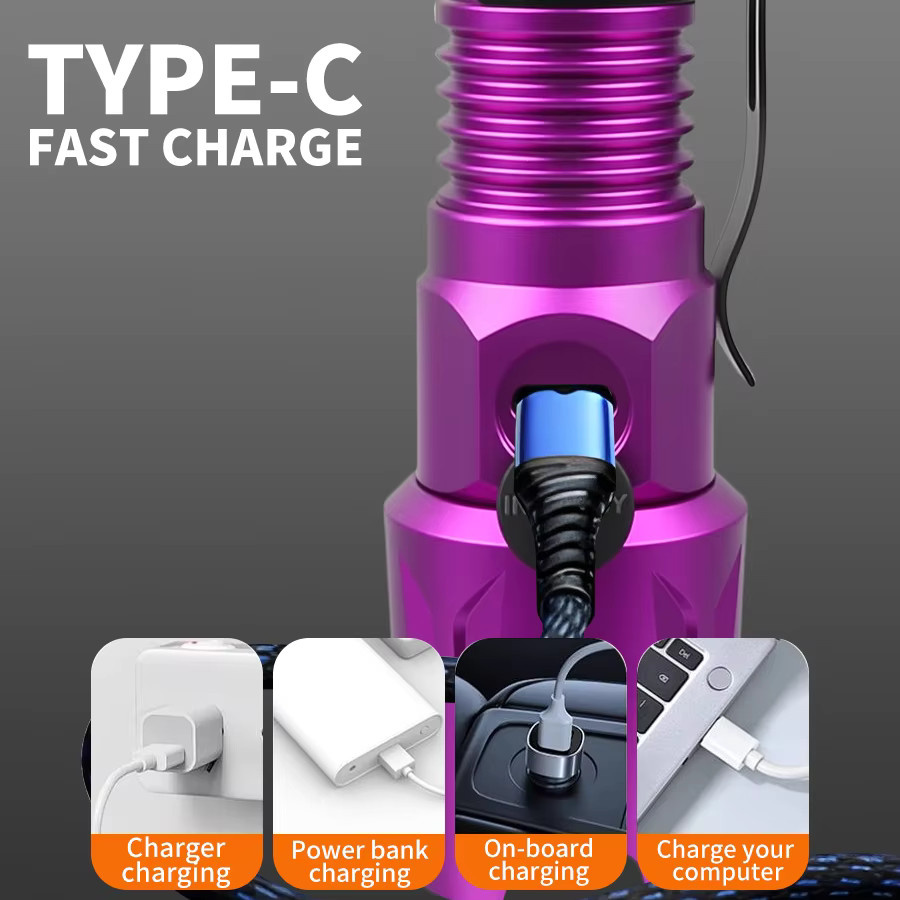 KDULIT UV-Taschenlampe Schwarzlicht 365 nm/395 nm wiederaufladbar und wasserdicht in Purple - Bild 3