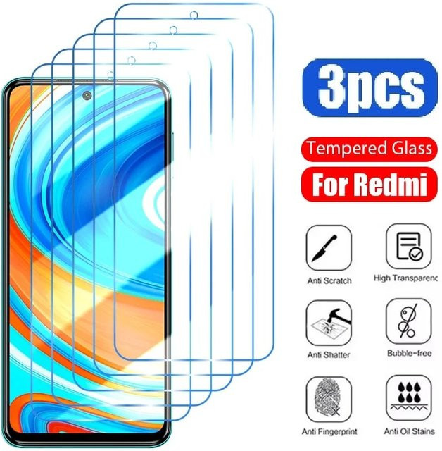 3er-Pack Xiaomi Panzerglas Display Schutz für Redmi Note 10T 10 10X 5G 10 9S 10 Power 10A 10C 9A 9I 9C 9T in Transparent - Bild 1