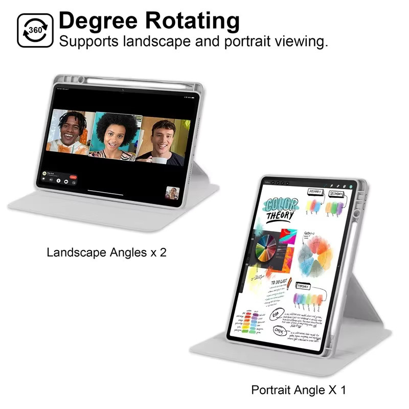 Rotierende Tablet-Hülle für Apple iPad 11. Generation 11 Zoll mit Stifthalter und horizontalem sowie vertikalem Ständer in Grau - Bild 3