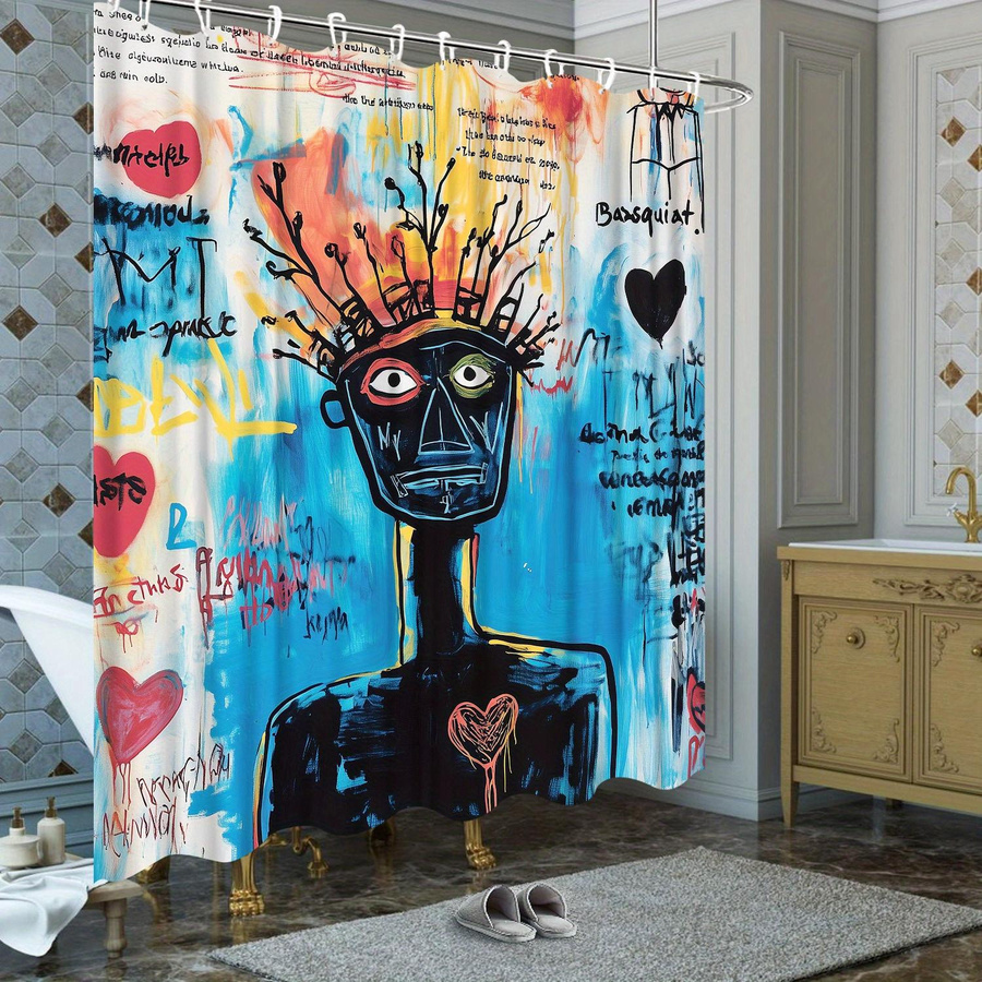 Duschvorhang mit abstrakter humanoider Figur im Graffiti-Stil, Mehrfarbig, Breite: 140 cm, Höhe: 180 cm - Bild 4