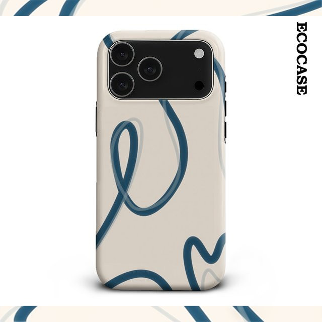 Handyhülle mit cremeblauem Wellendesign für Apple iPhone 17 16 15 14 13 12 11 Pro Max Plus mit doppelschichtiger Rückseite - Bild 1