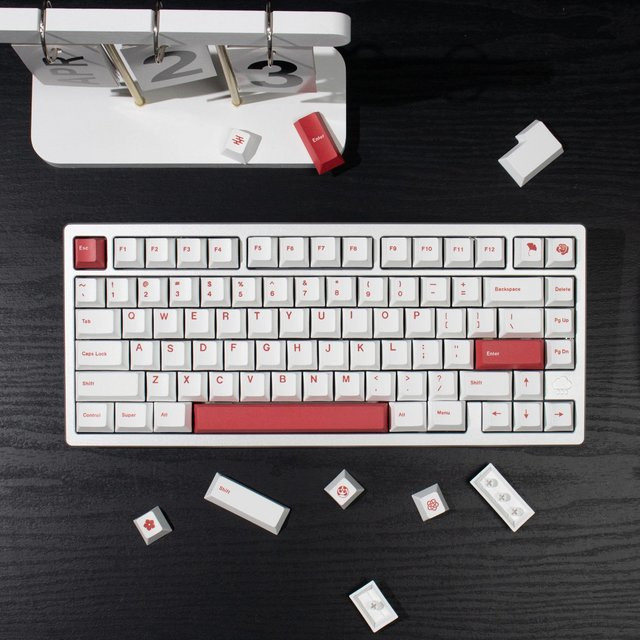 Mintcaps PBT-Tastenkappen im Cherry-Profil für MX mechanische Tastaturen, 144 Tasten, Weiß-Rot, Englische Tastaturbelegung mit Sublimationsdruck - Bild 1