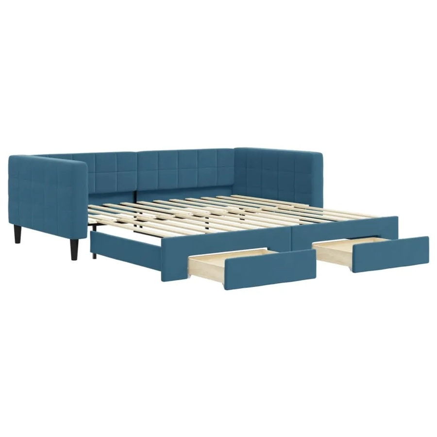 vidaXL Tagesbett ausziehbar mit Schubladen in Blau und Samt-Bezug B/T/H: 223 x 100 x 68 cm - Bild 2