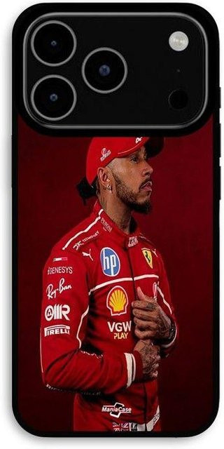 Maniacase iPhone 17 Pro Max Hülle mit Lewis Hamilton Ferrari Design in Schwarz und Rot - Bild 1