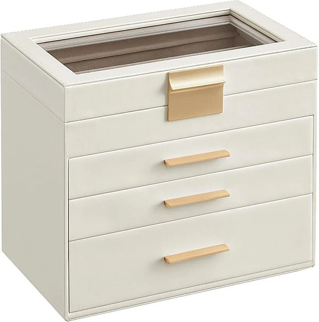Songmics Schmuckkästchen Greeta mit Glasdeckel in Weiß-Beige - Bild 1