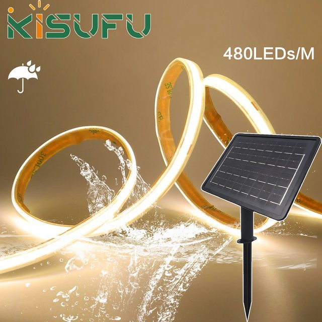 KISUFU Solar COB LED Streifen Licht Warmweiß Wasserdicht mit 480 LEDs/m für den Außenbereich DC 24V - Bild 1